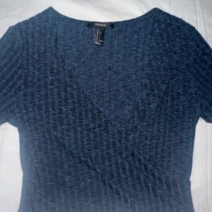 Forever 21 Navy Ribbed Wrap Crop Top